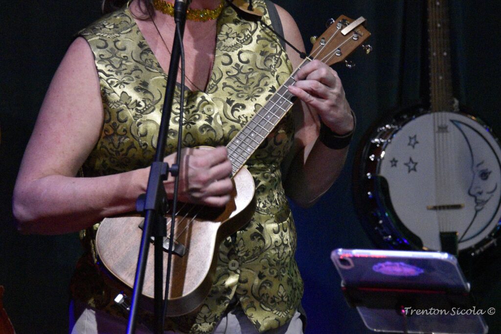 Close up of hand strumming ukulele